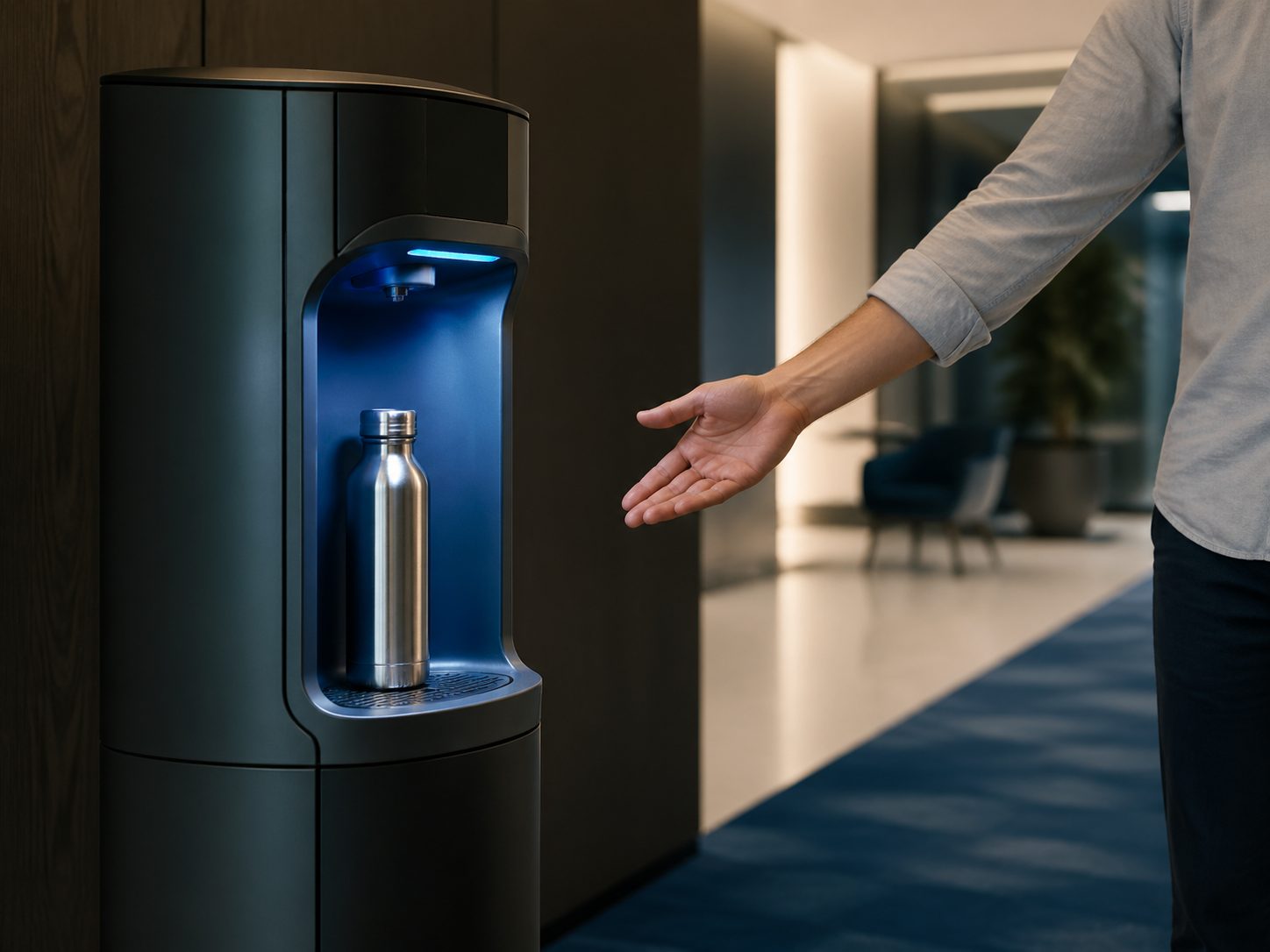 Free Standing Bottle Filler in commercial or residential hydration context, WaterStation